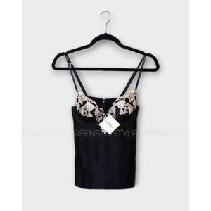 La Perla Maison Bustier Black corset in silk satin with frastaglio 34 2 B